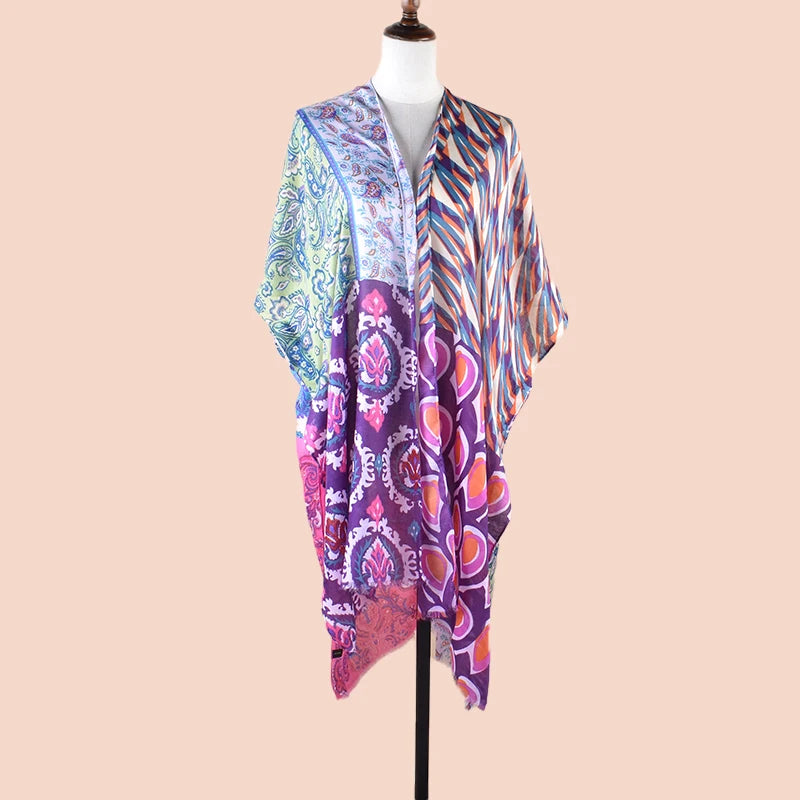 Women's Thin Cardigan Sun protection Suit Retro Printed Cotton and Linen Shawl Beach Tourism Beach Towel Wholesale Custom Shawl