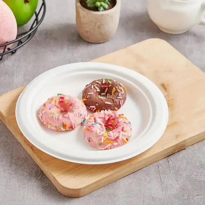 Wholesale Bio Degradable Bagasse Paper Plate 7/9inch Disposable White Bagasse Round Plate Made of Natural Sugarcane Fibers