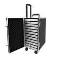 Meiyida Custom Professional Luxury Aluminum Jewelry Display Trolley Storage Case Spinning Wheels Kiss Lock Closure PU Leather