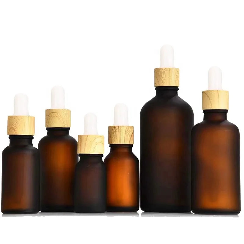 50ml Frosted Amber Glass Essential Oil Perfume Bottles Wood Grain Plastic Dropper Pipette for Skin Care Serum