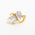 Trendy Fashion Ring with Water Drop Rectangle Zircon 18K Gold Plated High End Stainless Steel for Gift