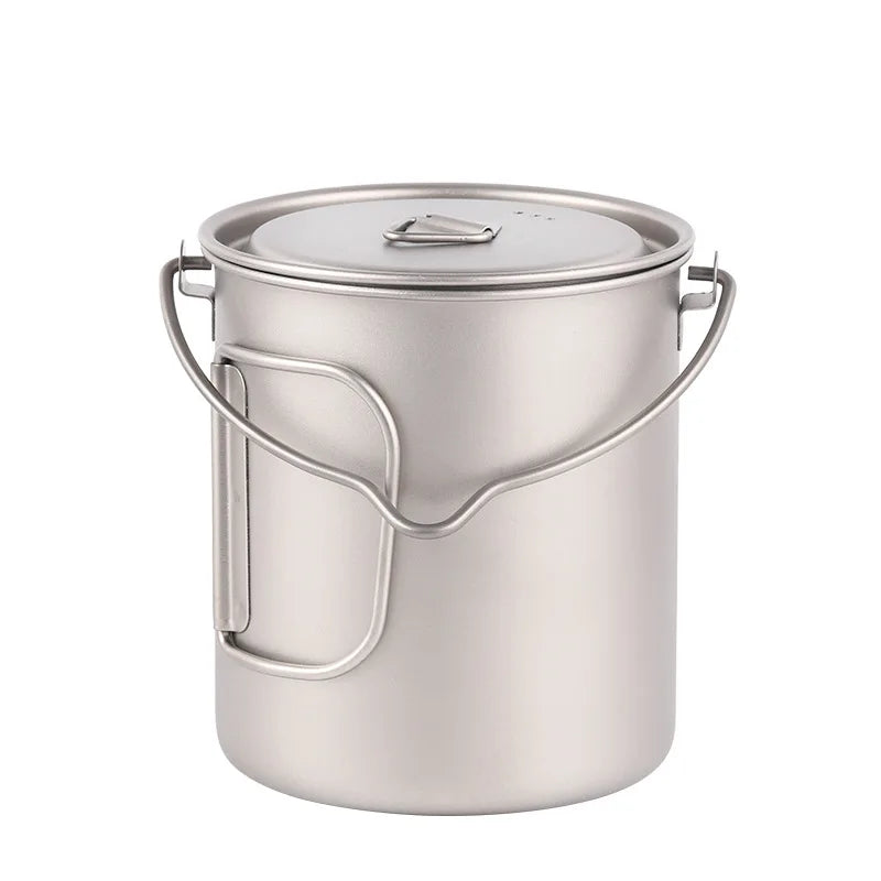 Outdoor Portable 750ml Mug Single Lunch Box with Slanted Handle Hanging Pot Folding Handle Titanium Travel Camping Cup