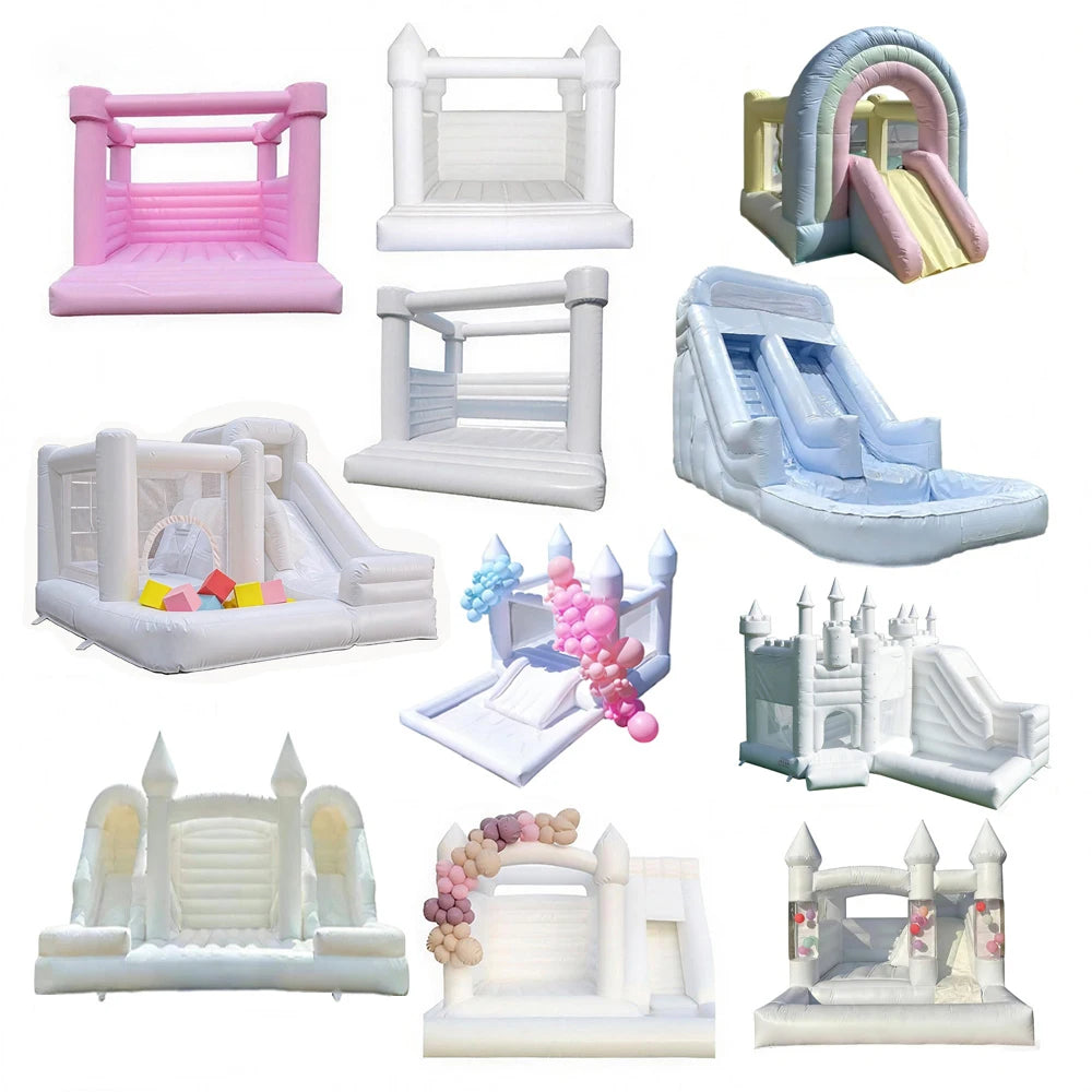 Commercial PVC Bouncy Mini Toddler White Bounce House Inflatable Wedding Bouncer Castle With Ball Pool Slide Pit for Rental