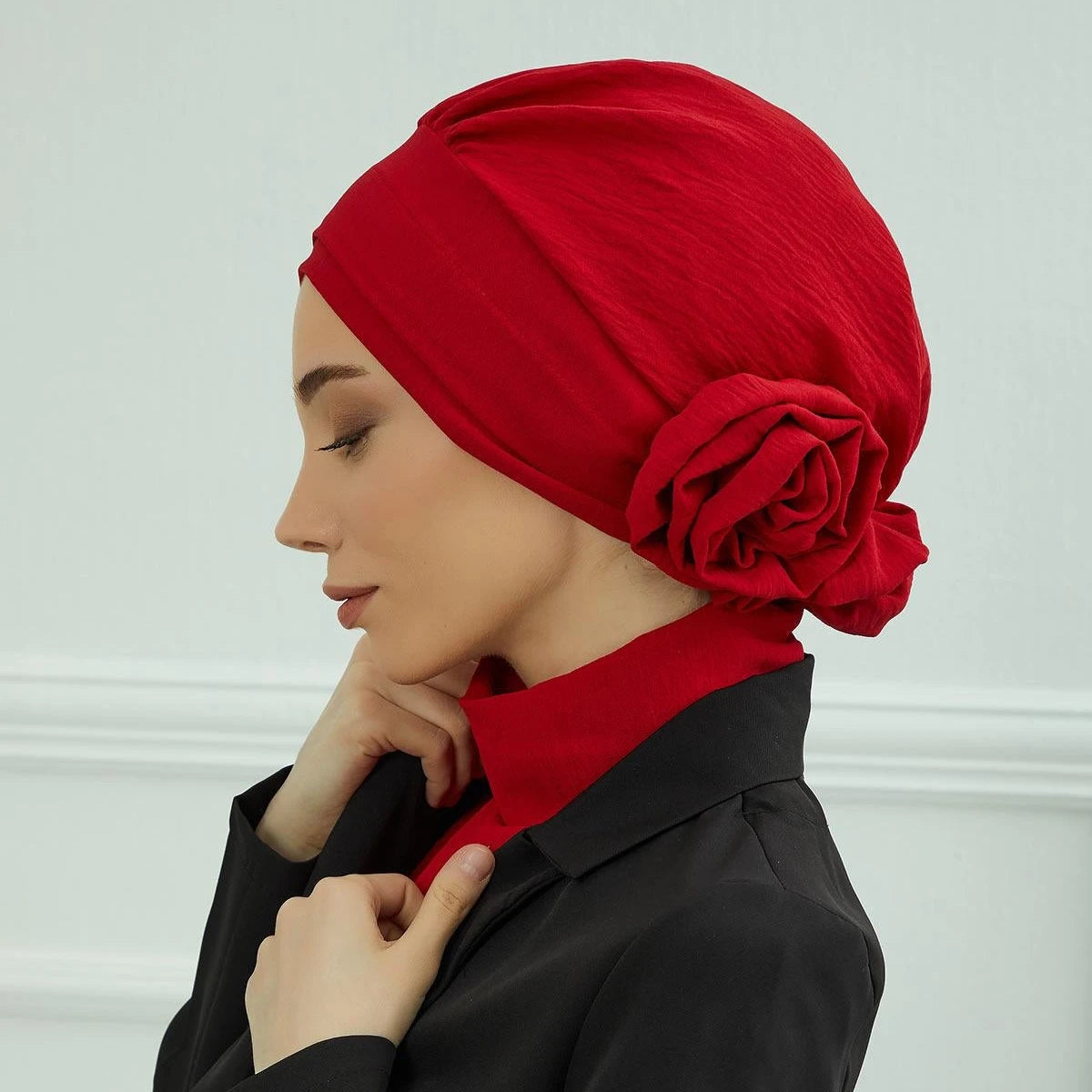Low MOQ Premium Design Instant Turban Islamic Muslim Femme Jersey Instant Hijabs Head Wraps Turban With Flower Back