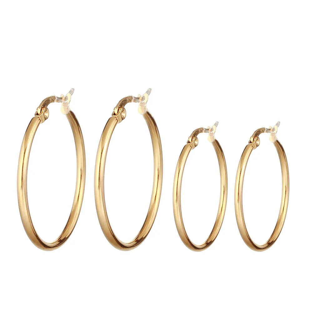 Available DIY Stainless Steel Women Big Gold Round Circle Hoops Earrings