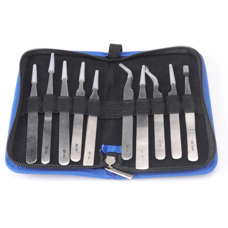 Wholesale Stainless Steel Tweezers Elbow Thin Tip Anti Static Small Tweezers Clamping EyelashTweezers Set