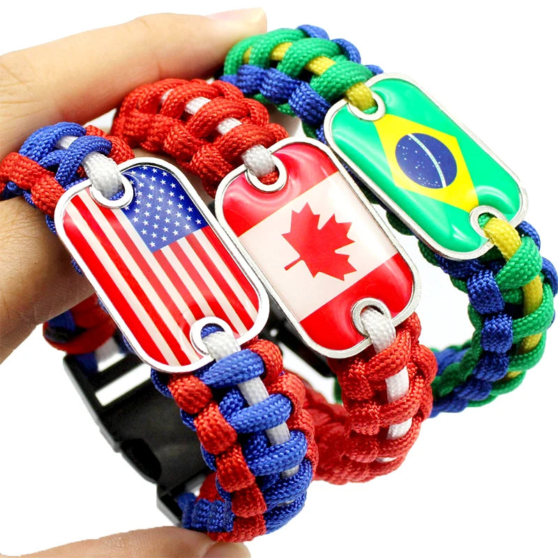 Manufacturer Country Flag Paracord Survival Bracelet Sporty Custom Team Logo Handmade Woven Armband Paracord Wrap Bracelet