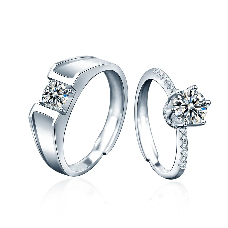 Plated Moissanite 1.0ct Circular Engagement Ring 0.5ct Women Luxury Party Vvs Silver Moissanite Rings Ladies Rings Jewelry Men
