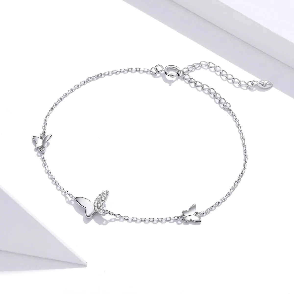 Butterfly Charm Bracelet 925 Sterling Silver Link Chain CZ Pave Set Adjustable Extender Women Gift Sparkling Jewelry Wholesale MegaBDM