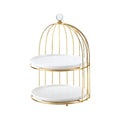 Nordic Simple Cake Plate with Gold Holder Custom Design Porcelain Serving Dish with Gold Stand