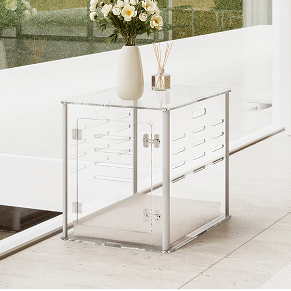 Meijie Modern Polished Clear Acrylic Dog Crate Furniture for Small Dogs 23.6" L X 18.1" W X 20.0" H Eco-Friendly Lockable