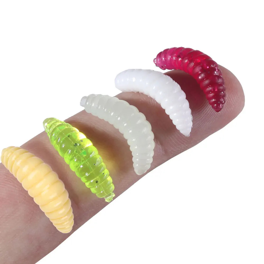 50pcs/bag Fishing Lure Soft Plastic Worm Larva Grub Baits Worm Soft Lures Freshwater Tackle