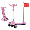 Pink Music Children's Scooter Height Adjustable Lean to Steer Flashing PU Wheels 3 Wheel Kick Scooters for Kids Boys Girls
