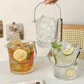 Large Capacity Clear Insulated Beverage Tubs Portable Ice Bucket Creative Carved Glass Design Thickened Ice Clip for Fruit Tea