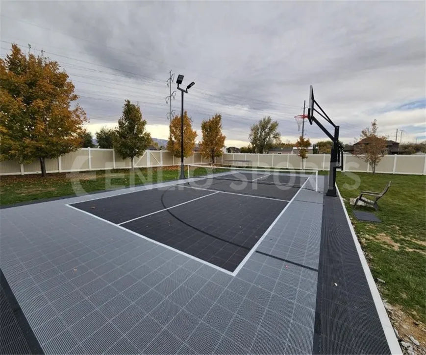 Enlio Backyard Pickleball Court Tile Basketball Court Half Court for Private House Backyard Sports Multi Use