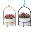 Wholesale Round  Hanging Ceramic Iron Frame Flower Pot Succulents Plant Pot Balcony Bedroom Decoration