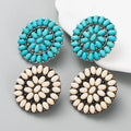 Wholesale Western Boho Style Round Turquoise Stud Earrings Flower Shape Jewelry