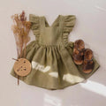 Linen Pinafore Sundress Ruffle  Dress Girl