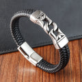 Stainless Steel Magnetic Clasp Genuine Leather Bangles Personalized Family Name Engraved Braided Leather Bracelets for Men