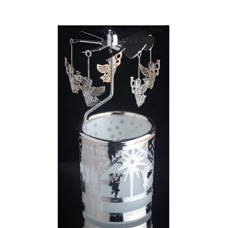 Promotional Spinning Windmill Candlestick Carousel Candle Tea Light Angel Rotary Candle Holder for Christmas Gift