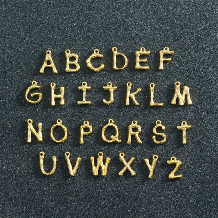 SP New Arrived Hot Selling Bamboo Letter Charms Stainless Steel Made Real Gold Plated Initial Letters Pendant