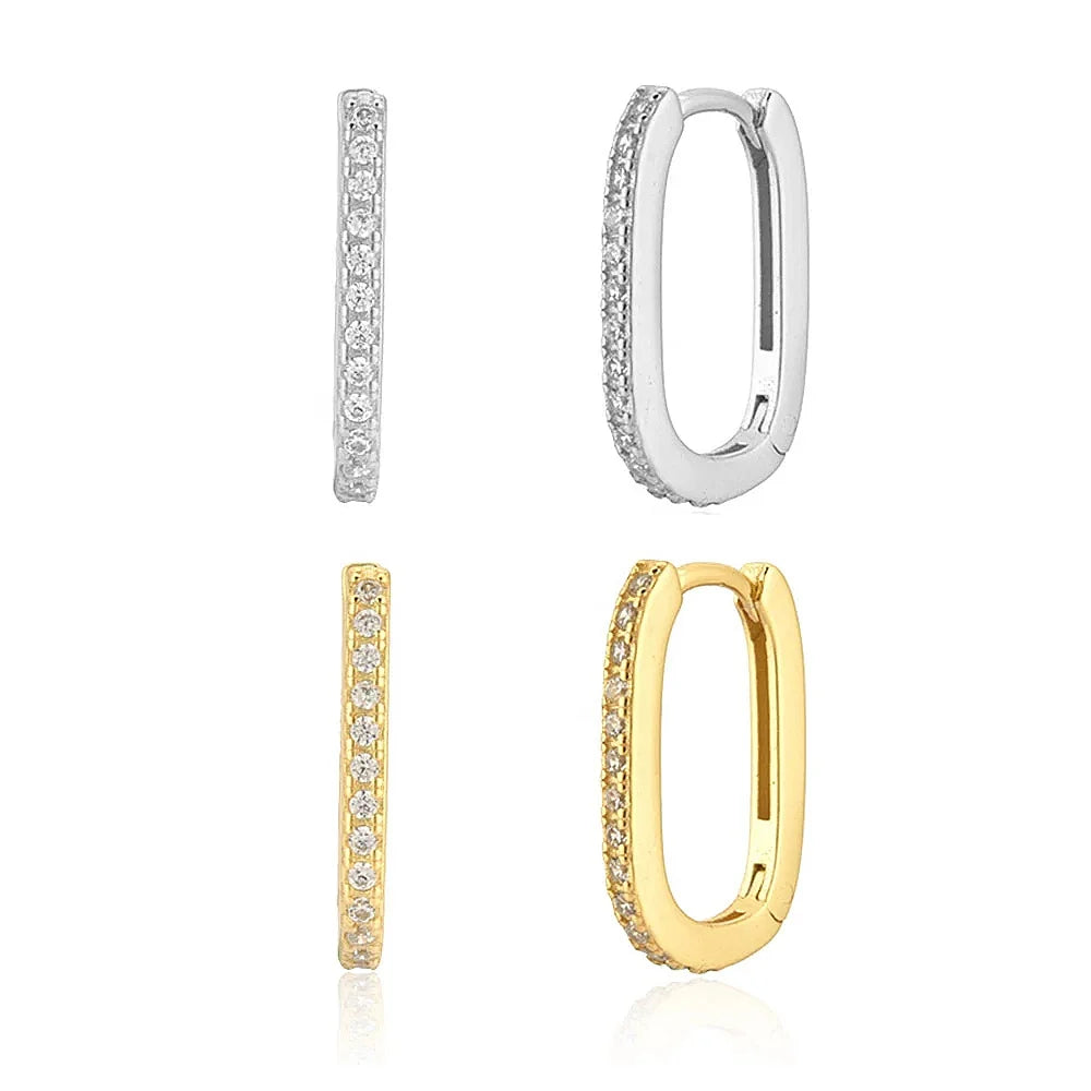 GE68 Mujer U Shape Pendientes 925 Sterling Silver Big Circle Fine Jewelry  Ear Bone Buckle Piercing Hoop Earrings for Women