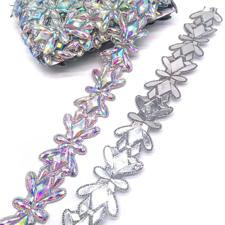 Tear Drop Diamond clear AB Resin Stone Iron on RHine Stone Trim Gel Back Rhinestone Banding for Carnival Costumes