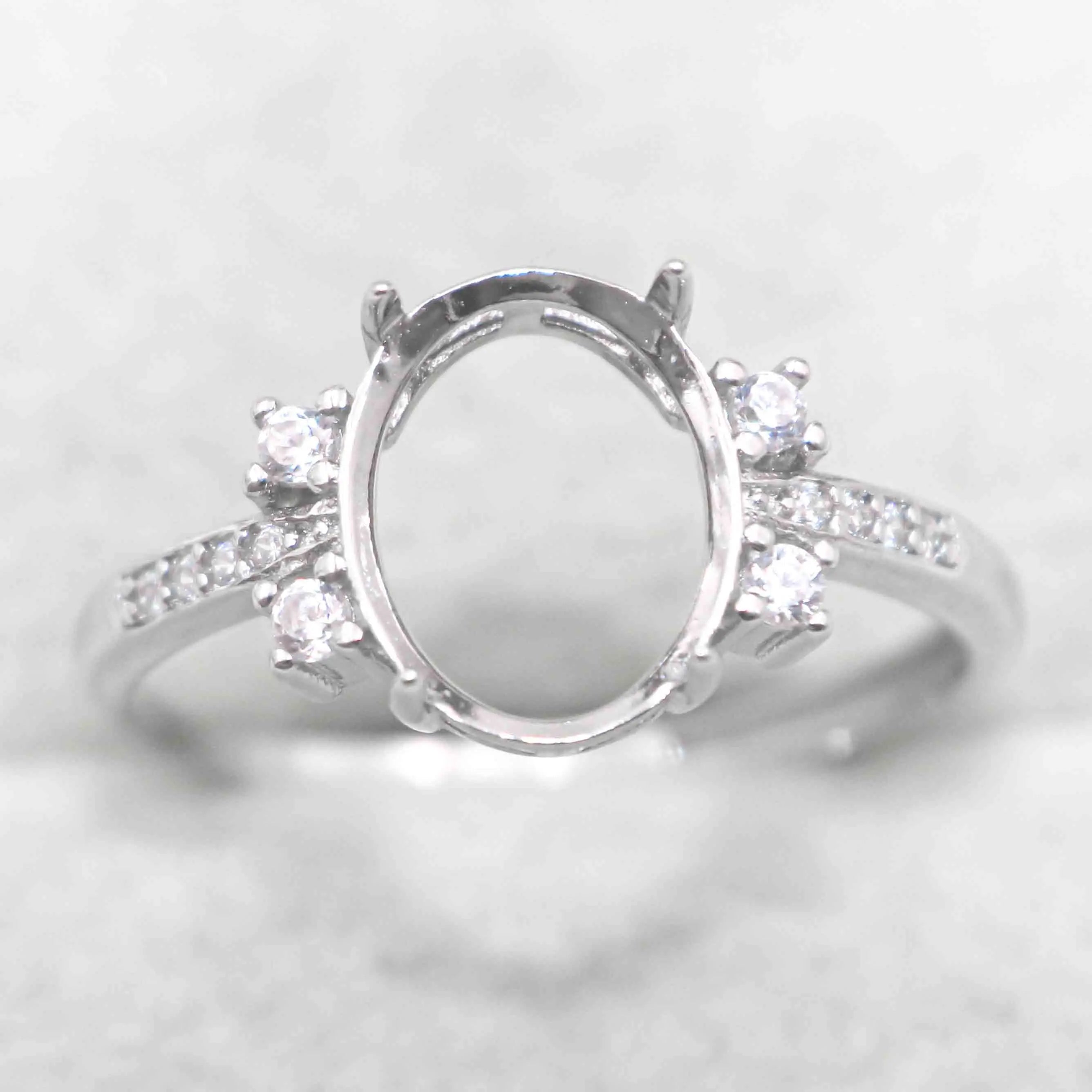 Sterling Silver 8*10/8*11mm Semi Mount Ring Empty Frame Blank Support Claws Setting S925 Base Without Center Stone DIY for Inlay