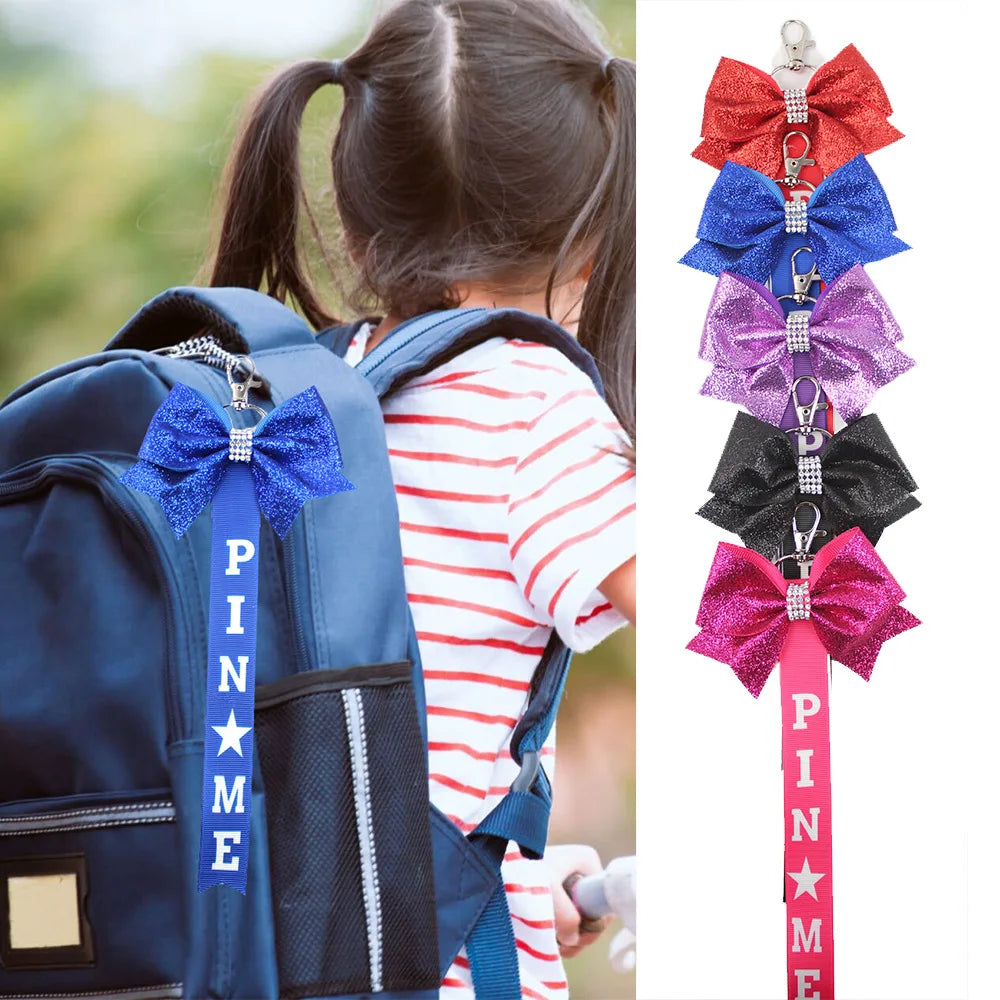 Cheerleader Ribbon Pins Rhinestones Plush Keychain Backpack Charm Pin Me Ball Sport Accessory Cheer Bow for Cheerleaders Sports