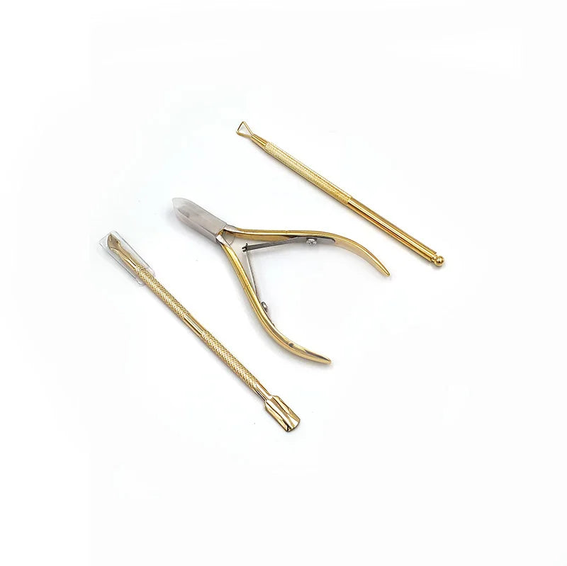 FOCSTAR Luxury Gold Color Stainless Steel Cuticle Nipper Set (BT6016) Nail Polish Remover and Nipper for Manicure & Pedicure