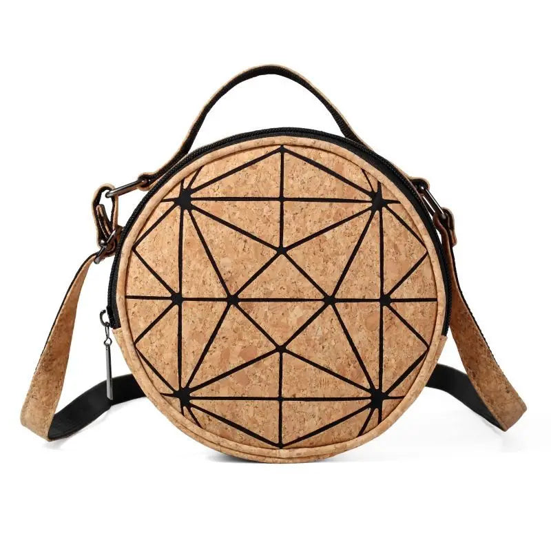 Fashion Casual Bark Round Crossbody Bag for Women Small Irregular Personalized Cork Single Zipper Closure Easy Match All Seasons