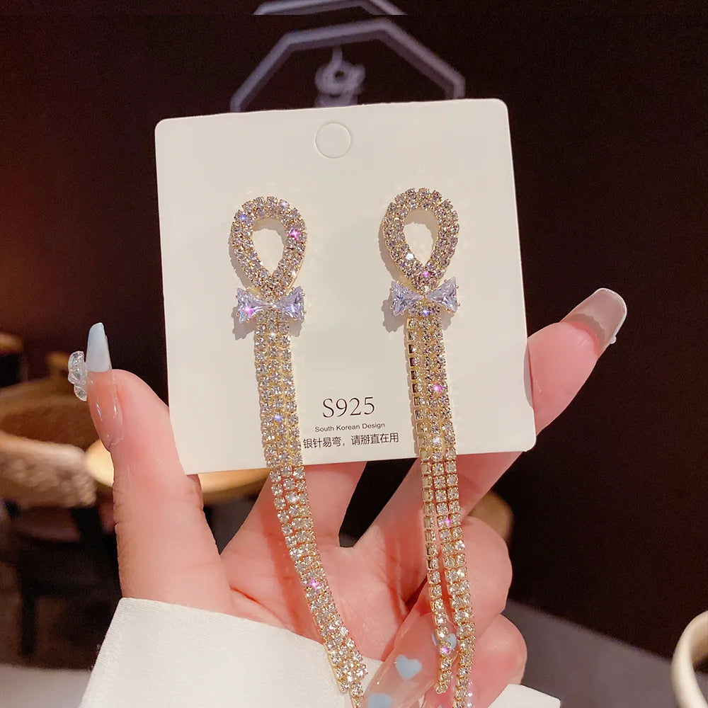 2022 Gold Zircon Fringe Butterfly Pendant Earrings Bohemian Tassel Crystal Long Drop Earrings For Colorful Earrings