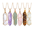 Healing Crystal Stone Necklace Wire Wrapped Gemstone Point Pendant Natural Spiritual Reiki Quartz Jewelry for Women Girls