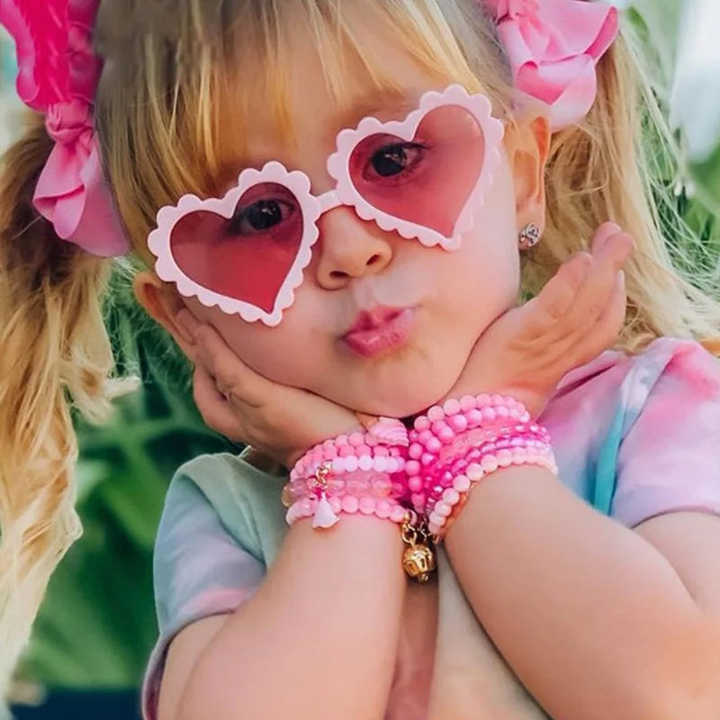 Wholesale Fashion UV400 Kids Sunglasses Heart Shape Designer Love Rose Sunglasses for Boys and Girls with PC Frame