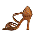 Professional 9cm Brown Salsa Soft Sole Latin Dance Shoes Ballroom Tango Jazz Modern Hard Shank Dancing Sandal for Studio MegaBDM
