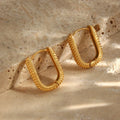 Dreamshow Minimalist U Shape Engraved Texture Huggie Earrings Stainless Steel Gold Plated Jewelry Women Accessories
