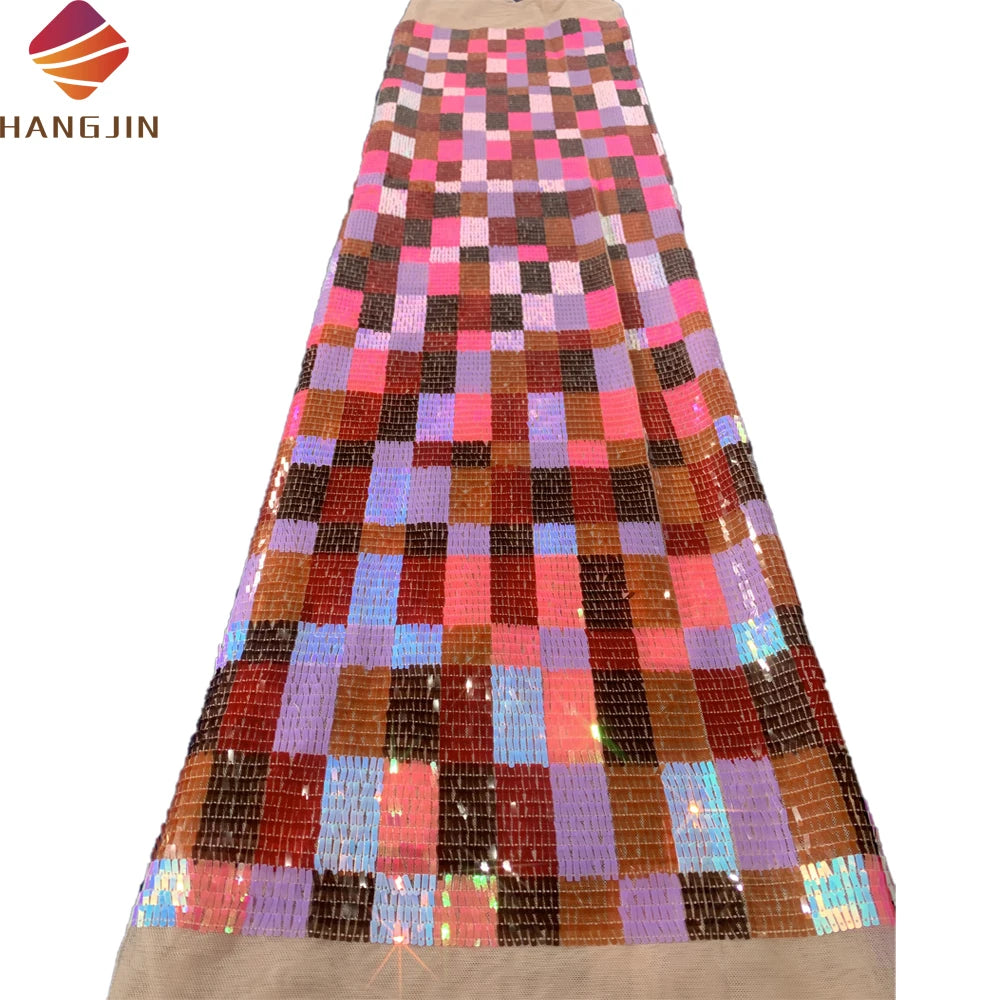Iridescent Colorful 3D Sequins Lace Fabric Multicolor Shiny Rectangular Sequin on Mesh Fabric for Party Costumes Dress