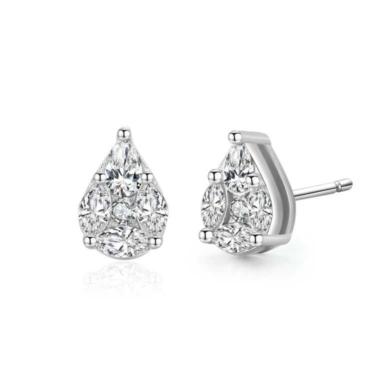 Exquisite Women Inspired Jewelry 925 Sterling Silver Diamond Water Drop Shaped Shining Stud Earrings