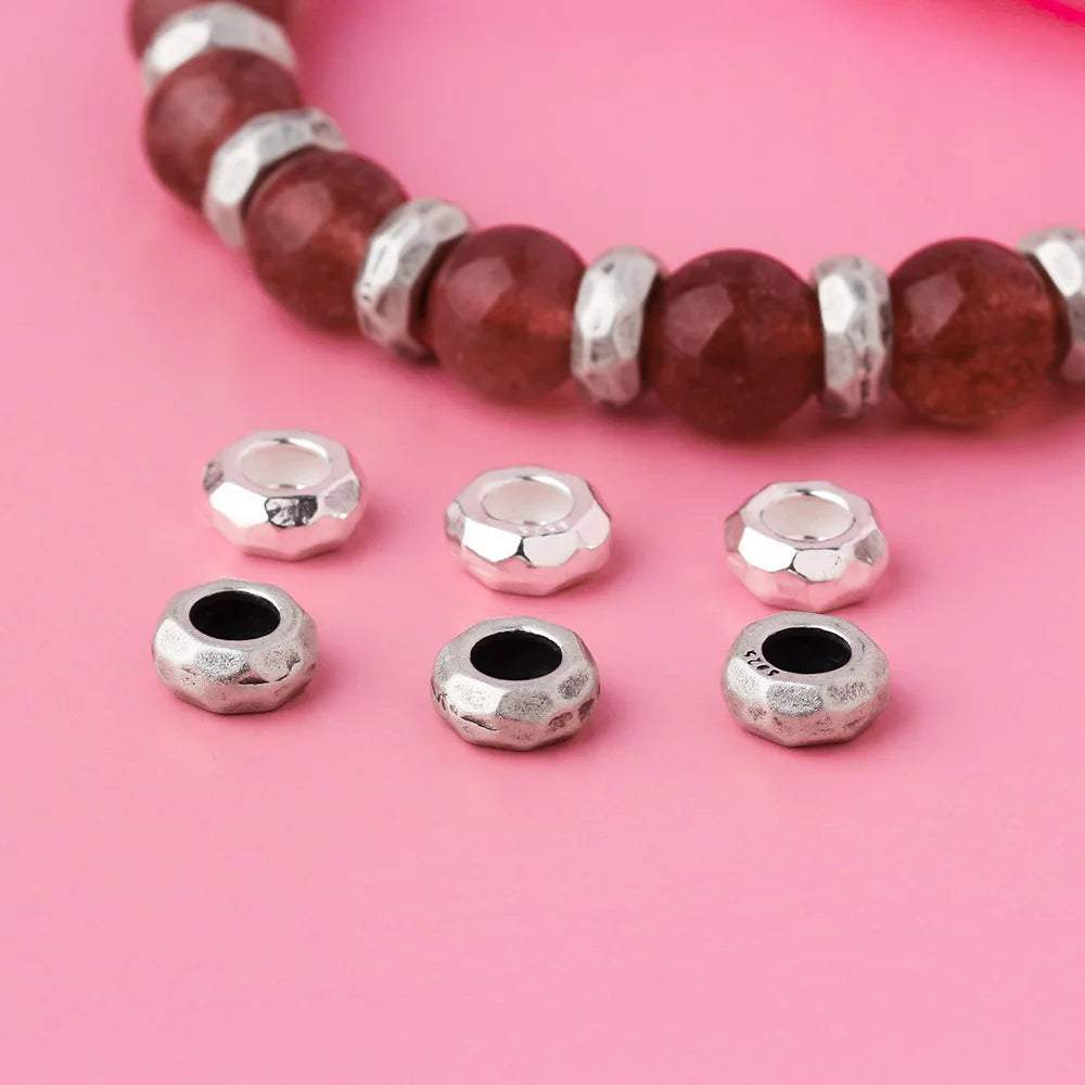 Hot Sale 925 Sterling Silver Black Polygon Wheel Spacers Beaded for Jewelry Making Accessories Wholesale