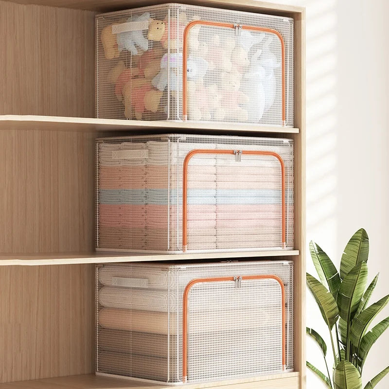 Comforter Storage Bag Foldable Transparent PVC Grid Storage Box clear Drawer Wholesale Clothes Storage for Blanket Clothes