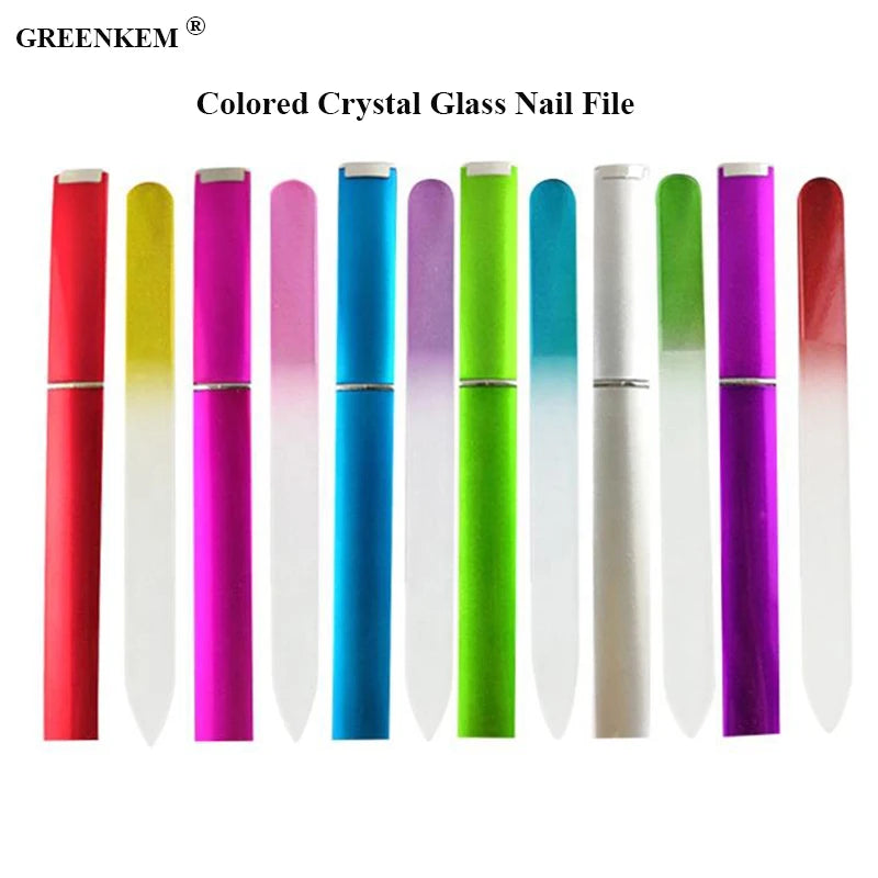 1PC Colored Crystal Glass Nail File Polished Manicure Tools Available on Both Sides Glass Nail File with Case
