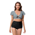 DGLT-19054 Women's Fashion Two Piece Bathing Suit Ladies Fashion Short Sleeve and High Waist Swimsuit Plus Size Swimwear