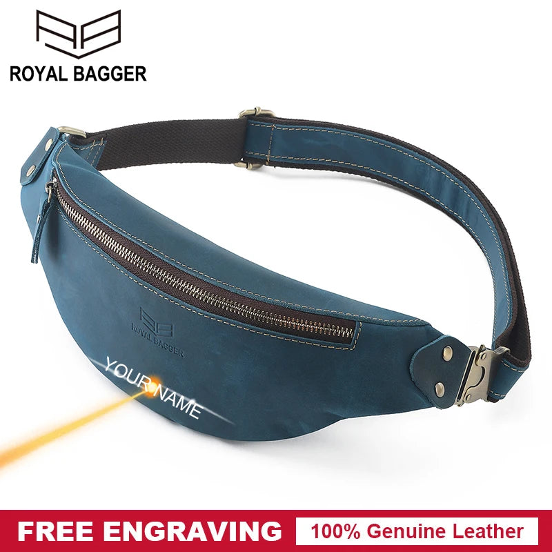 Royal Bagger Retro Crazy Horse Leather Waist Pack Crossbody Chest Bags Men Outdoor Sports Phone Pocket Shoulder Bag Genuine