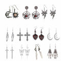 Bohemian Punk Jewelry Gift Asymmetric Sun Moon Earrings Vintage Skull Cross Heart Punk Earrings Gifts for Women Men