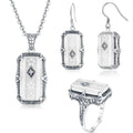 Szjinao 925 Jewelry Set Undefined White Agate Pendant Earrings Ring Set Jewellery Turkish Silver Real 925 Sterling Silver Women