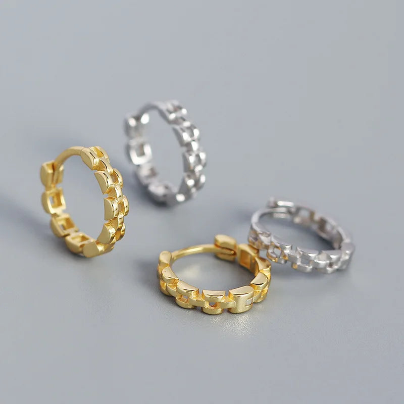 Fashion Silver Jewelry Chain Design S925 Sterling Silver Solid Hoop Earrings for Women YHE0451