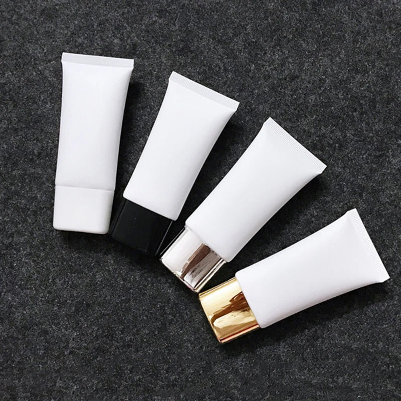 30g Small Matte White Flat Oval BB Sunscreen Cream Squeeze Hose Recyclable Plastic Tube with White Black Screw Lid for Skin Care