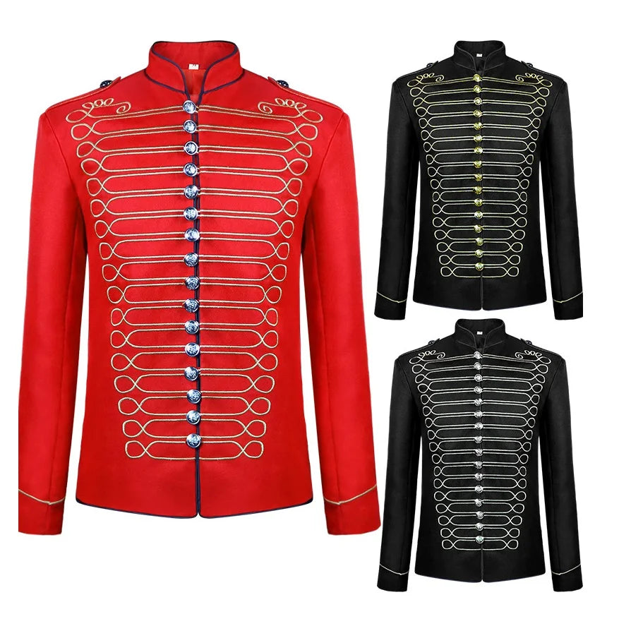 Men's Stylish Gold Embroidered Steampunk Jacket Winter Parade Coat Costume for Marching Band Drummer Chaquetas Hombre