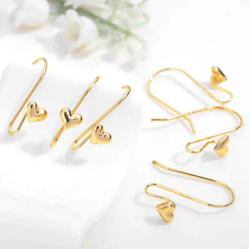 DIY Semi-finished Flower-shaped Earrings Accessories Handmade Material Copper Plated Gold Jewelry Heart-shaped Earring Hooks