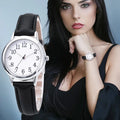 AliExpress Hot Sell Japanese Movement Easy  Read Arabic Numerals PU Leather Strap 31mm Dial Lady Clock Women Wife Big Gift